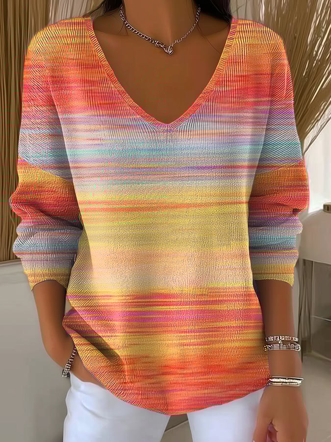 Avalina - Striped Gradient V-Neck Sweater