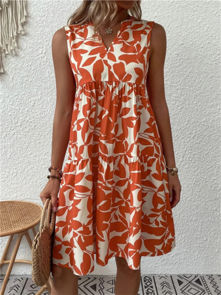 Angélica - Stylish Summer Dress With Leaf Print
