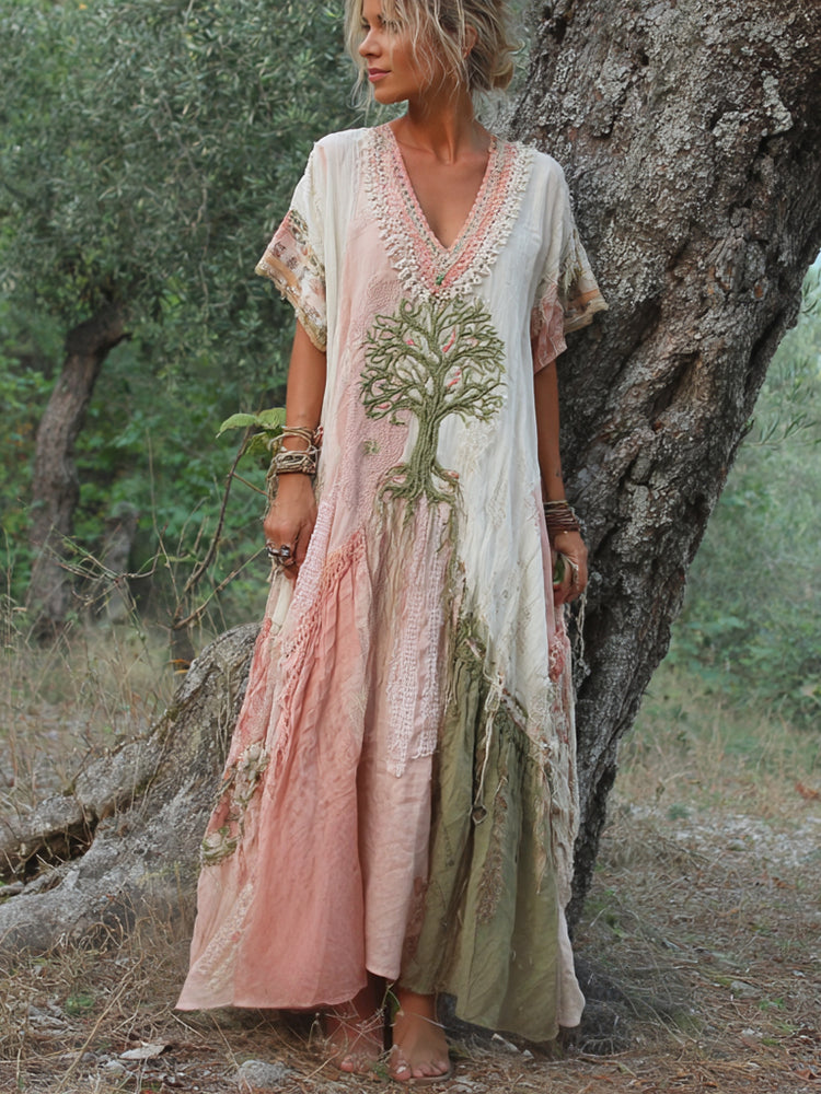 Winifred - Short Sleeve Dress In Retro Tree