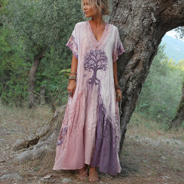 Winifred - Short Sleeve Dress In Retro Tree