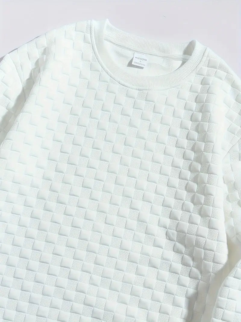 Stafford - Casual Checkered Textured Sweatshirt