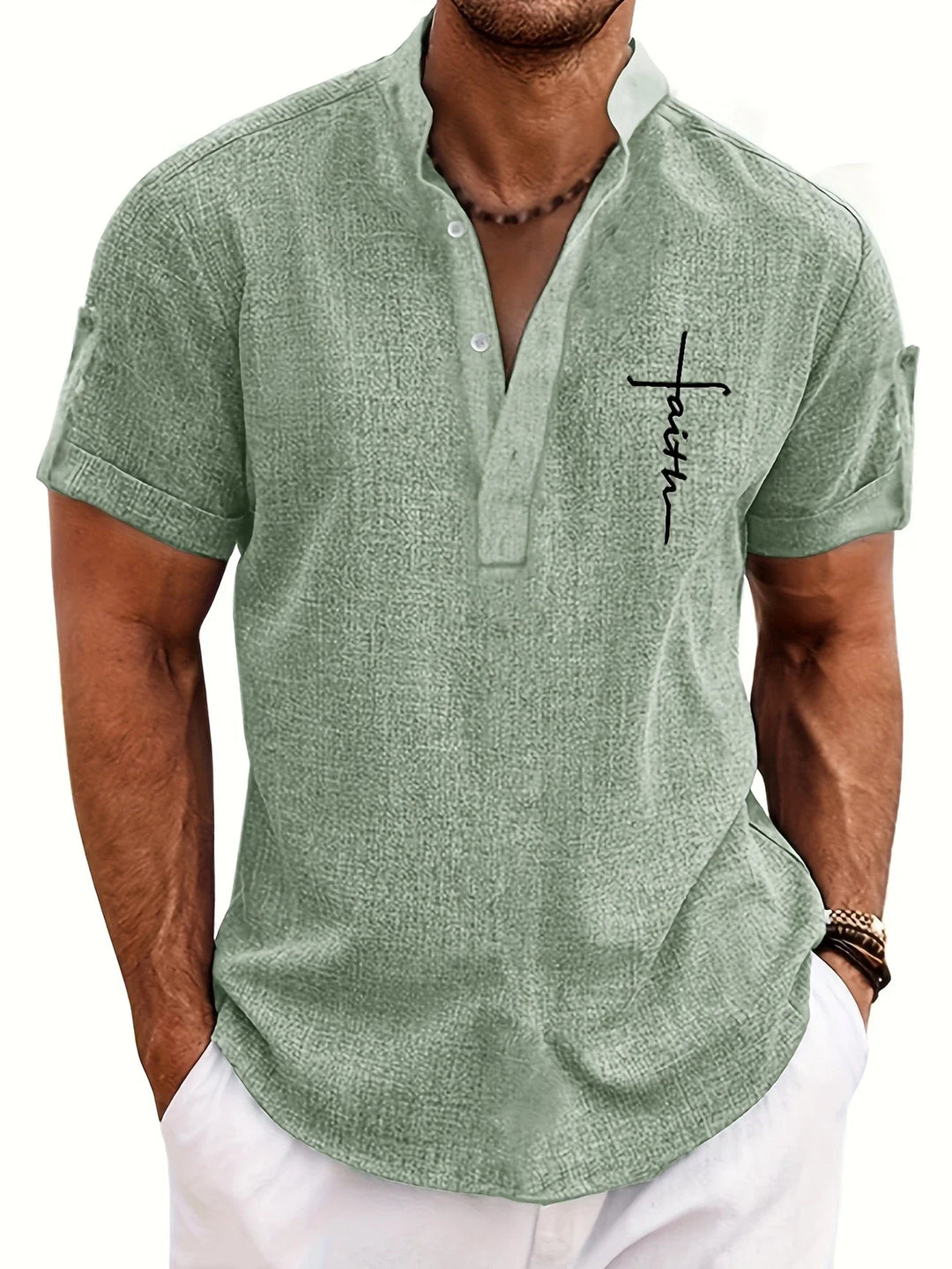 Elliott - Elegant Short Sleeve Shirt With Stand Collar