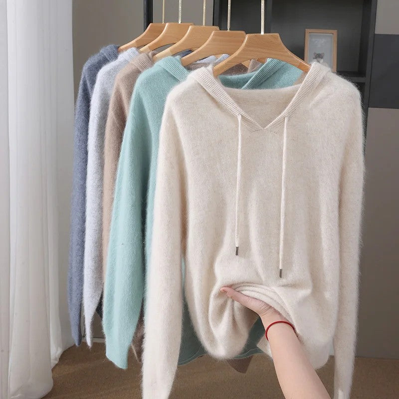 Leopmarek - Knitted Hoodie With Drawstring and Ribbed Cuffs