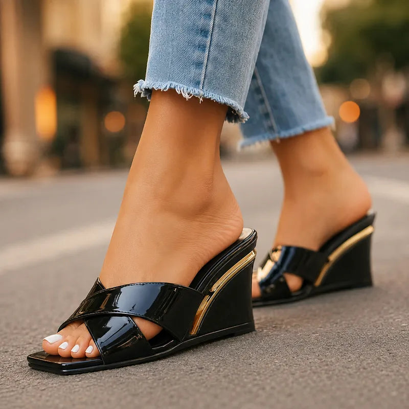 Axelle - Cross Strap Wedge Sandal
