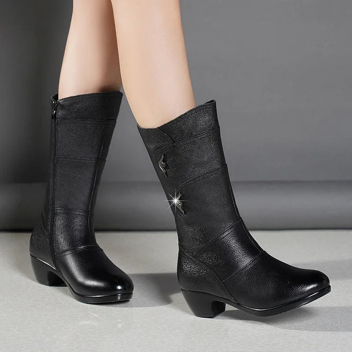 joania - Leather Boots With Side Zipper