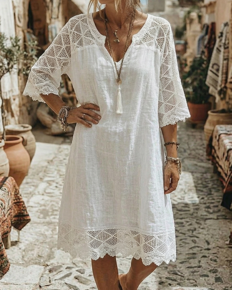 Kilina - V-neck Lace Patchwork Dress