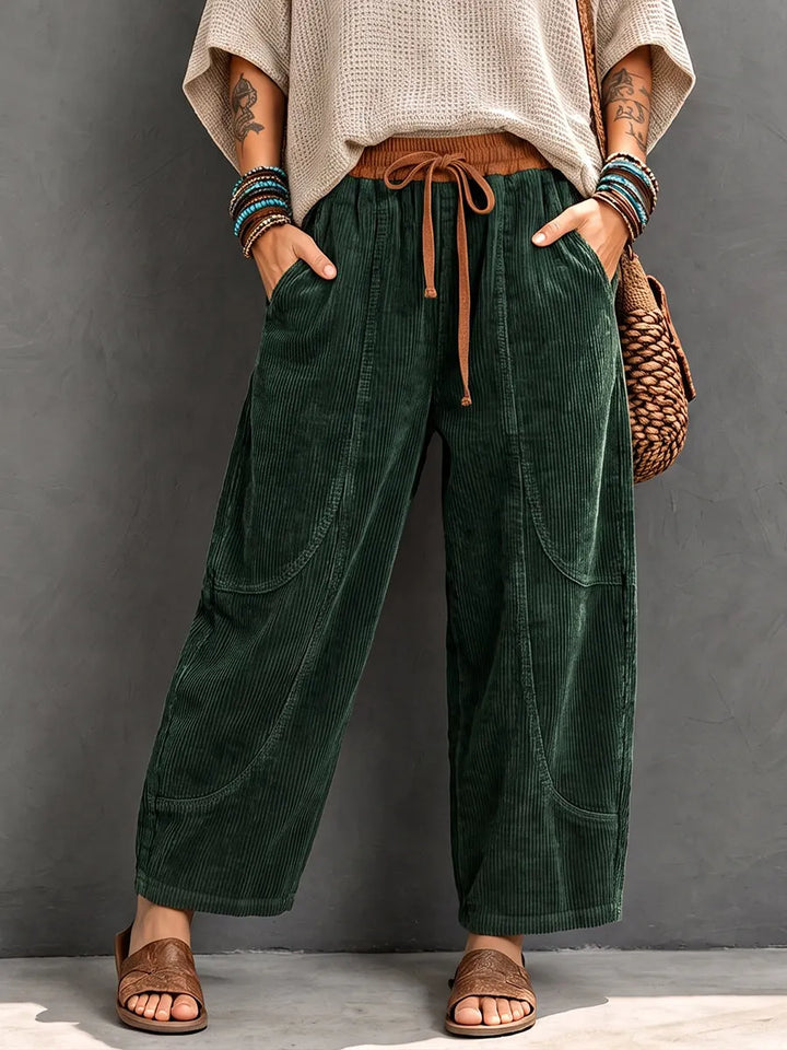 Serette - Casual Corduroy Pants With Elastic