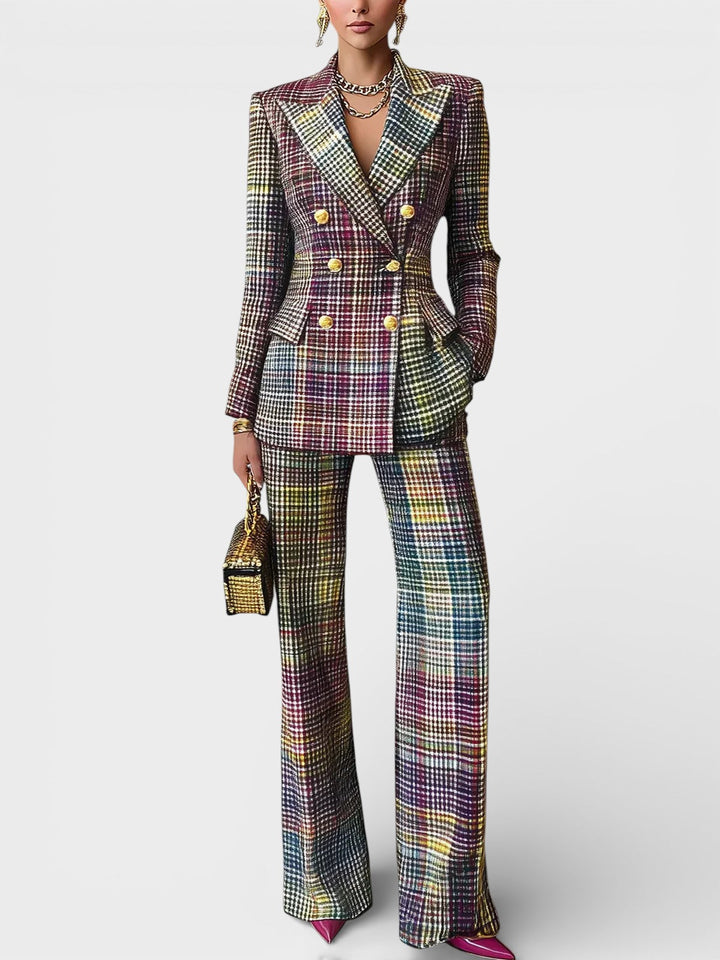 Kalyn - Double Breasted Blazer And Wide Leg Trousers
