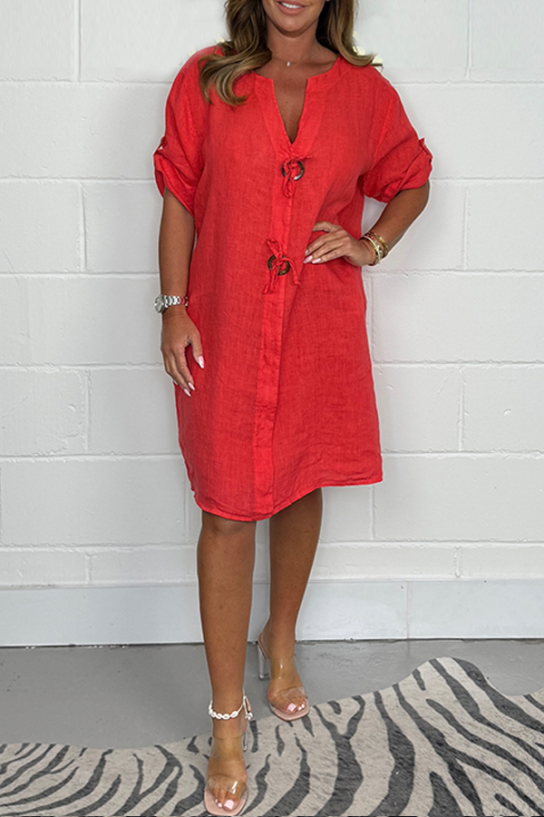 Noeilla - Casual Loose Button-Up Cotton Dress