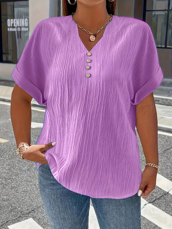 Lakmali - Textured Short Sleeve Top With V-Neck