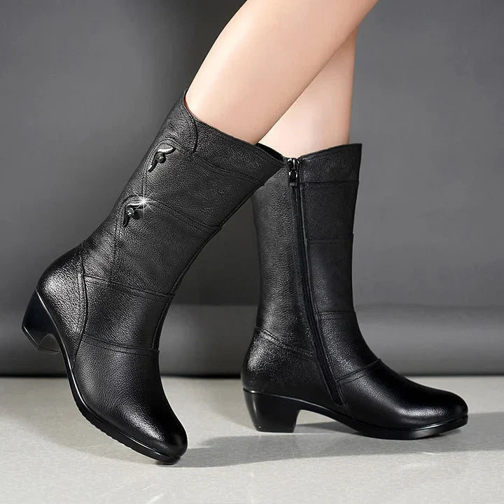 joania - Leather Boots With Side Zipper