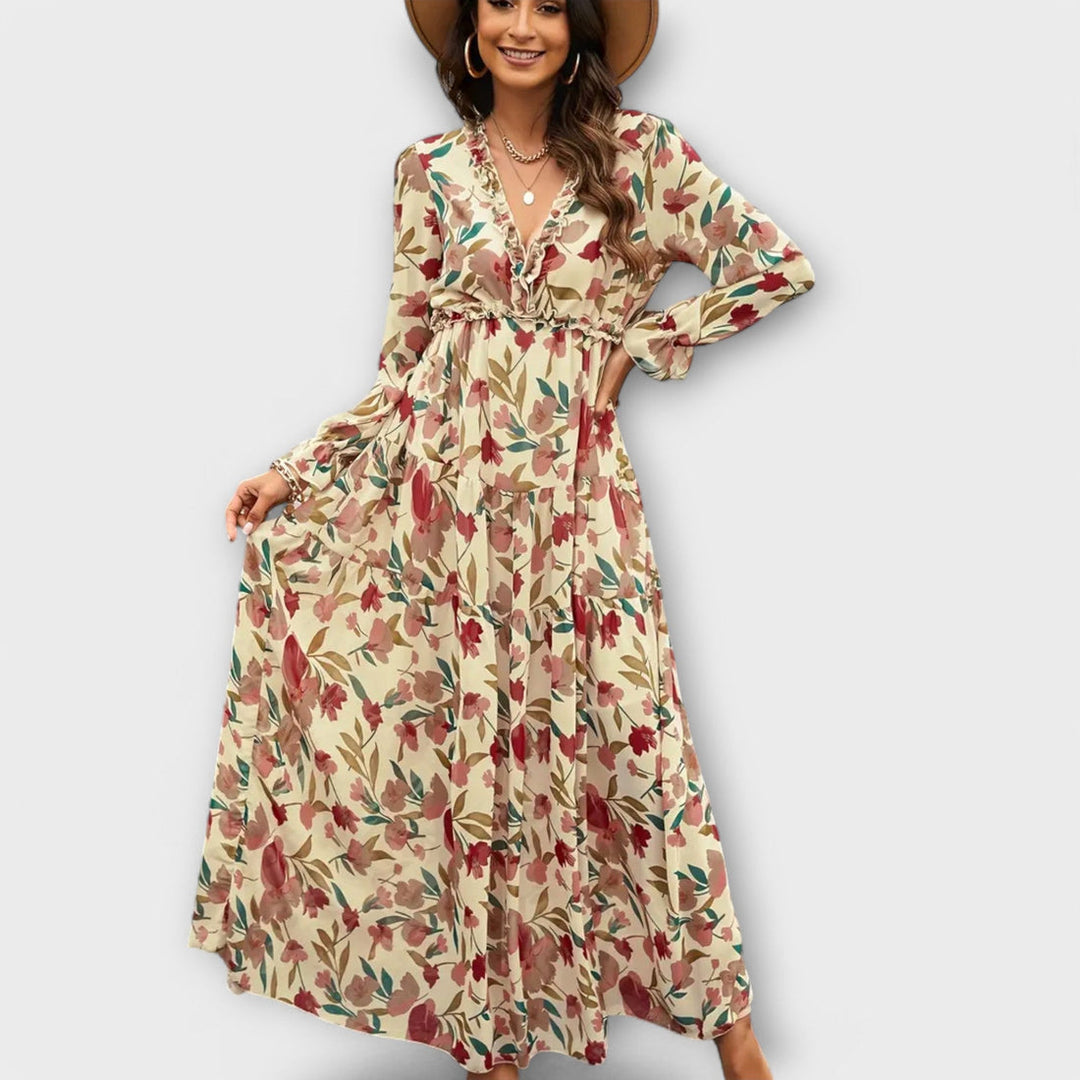 Lukrecija - Floral Print Maxi Dress With V-Neck