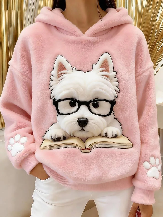 Galaora - Terrier Print Flannel Hooded Sweatshirt