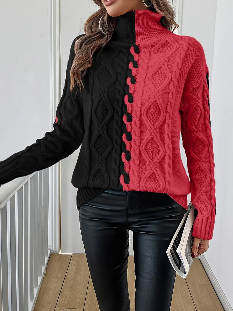 Leovia - Elegant Striped High Neck Sweater