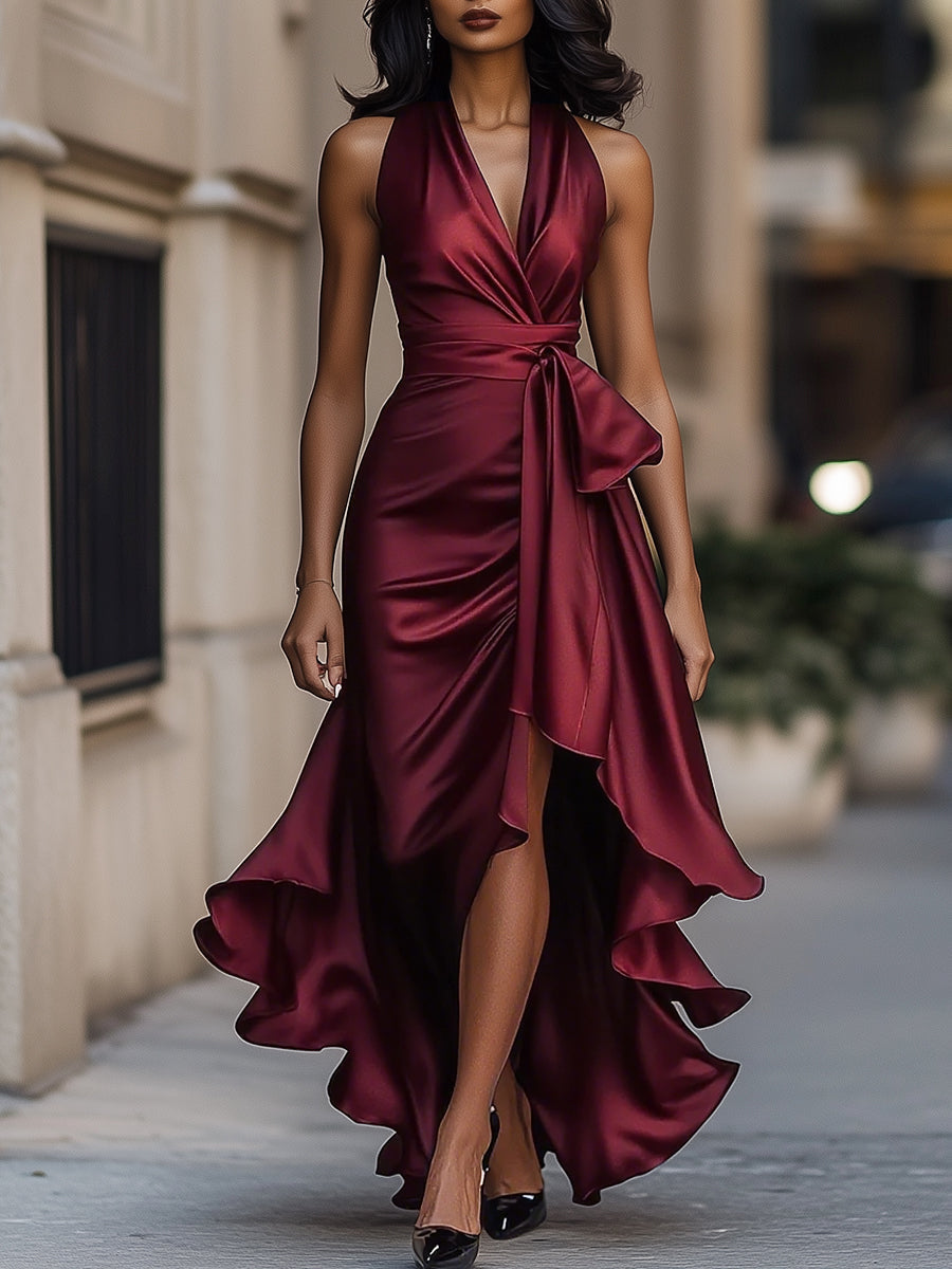 Imesha - Satin Dress With Draped Waist