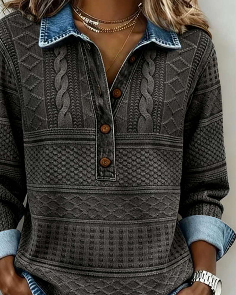 Melkorka - Fashionable Half Button Lapel Sweatshirt