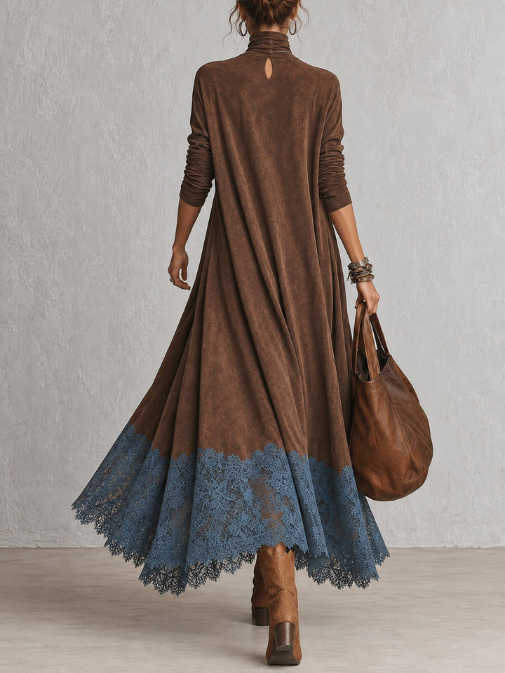 Opheuta - Long Sleeve Maxi Dress With Vintage Style