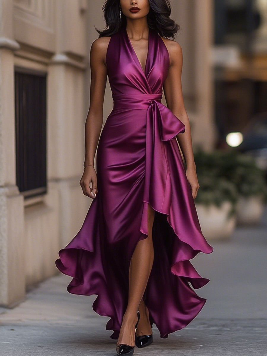 Imesha - Satin Dress With Draped Waist