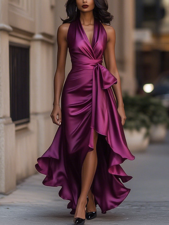 Imesha - Satin Dress With Draped Waist