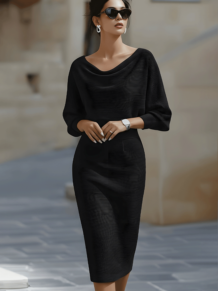 Amyy - Elegant Long Sleeve Midi Dress