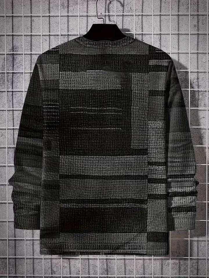 Dravric - Patchwork Geometric Print Long Sleeve Shirt