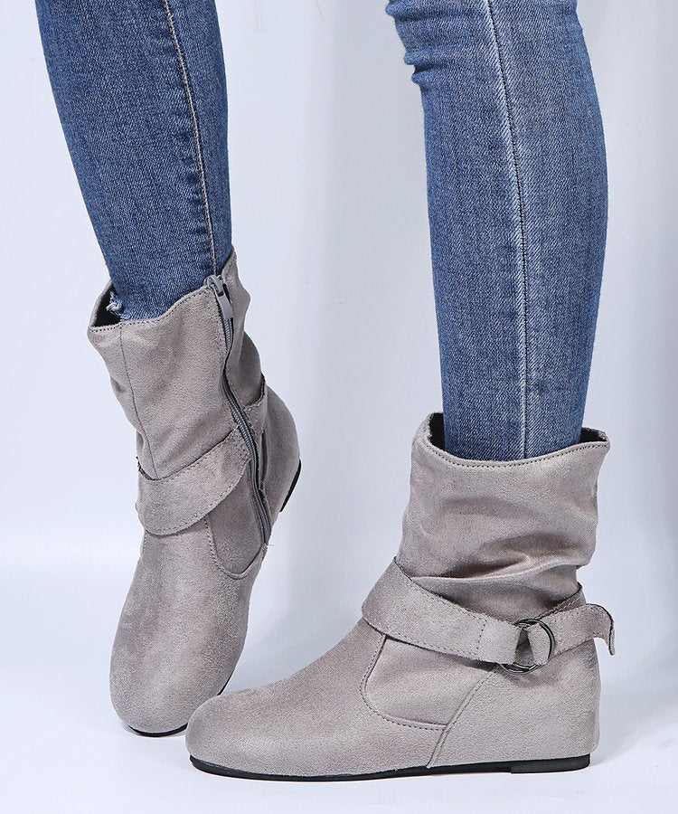 Elisira - Ankle Boots With Buckle Strap and Side Zipper