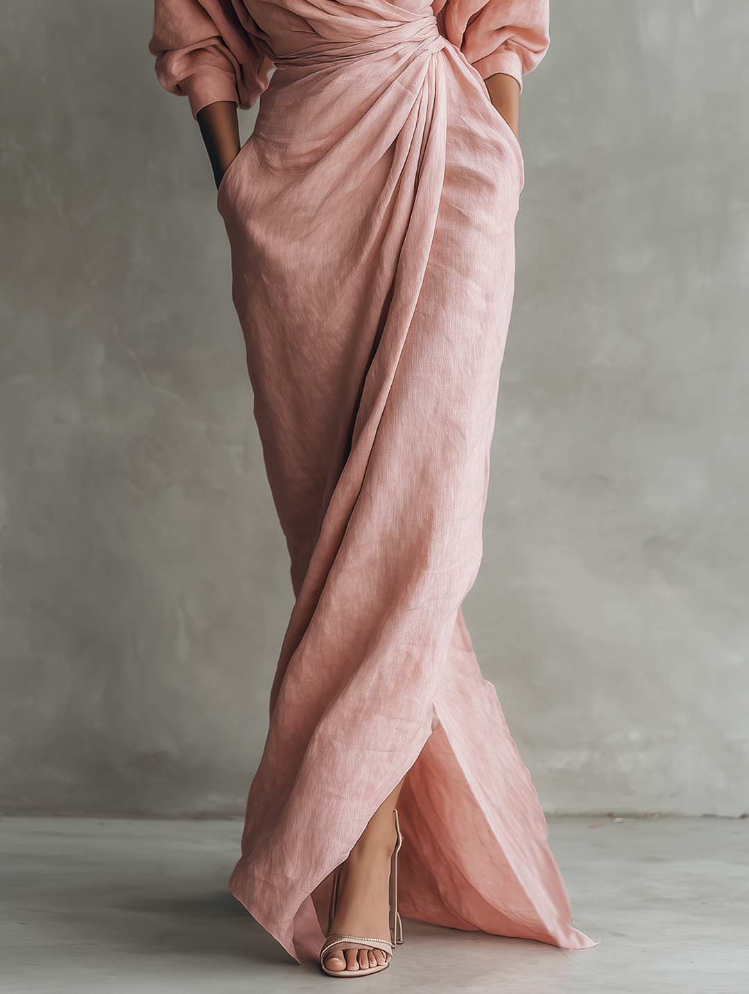 Konika - Minimalist Maxi Dress With V-neck