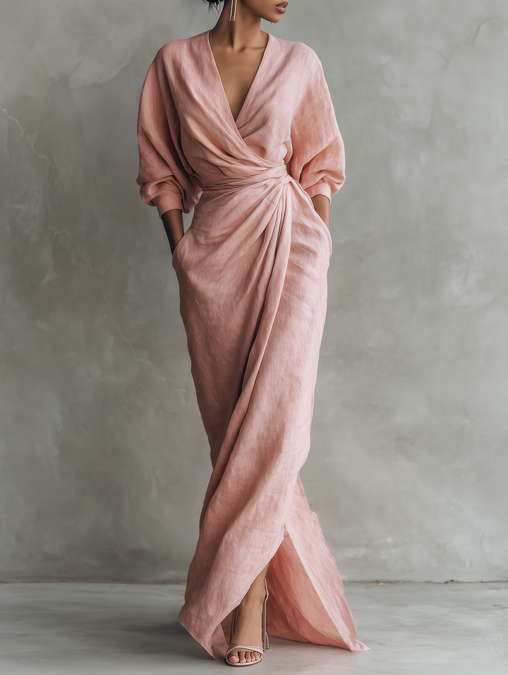 Konika - Minimalist Maxi Dress With V-neck