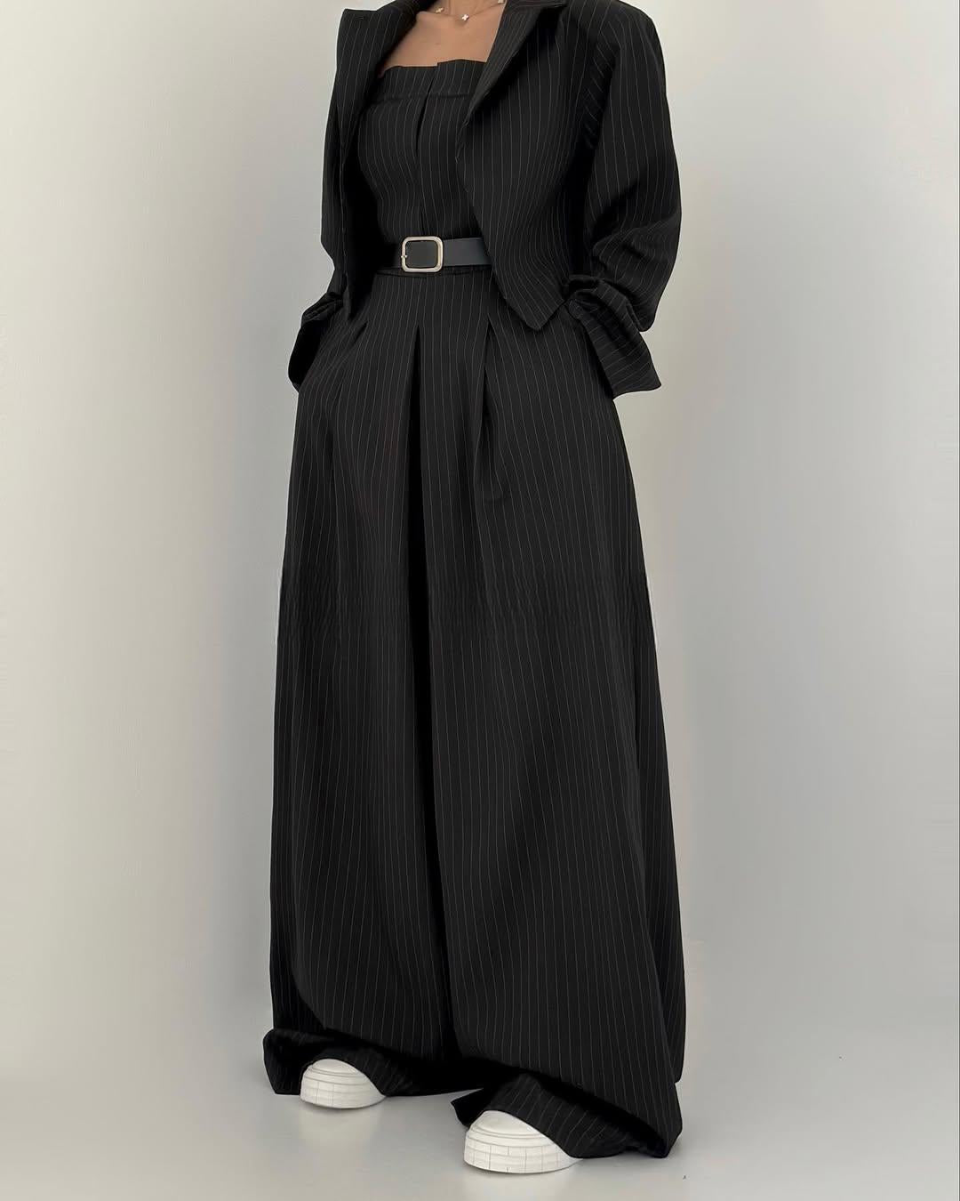 Lauralie - Strapless Jumpsuit Jacket Style Commuting Set