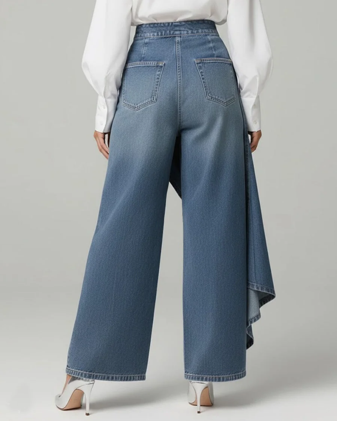 Elpida - Wrap Overlay Button Front Wide Leg Jeans