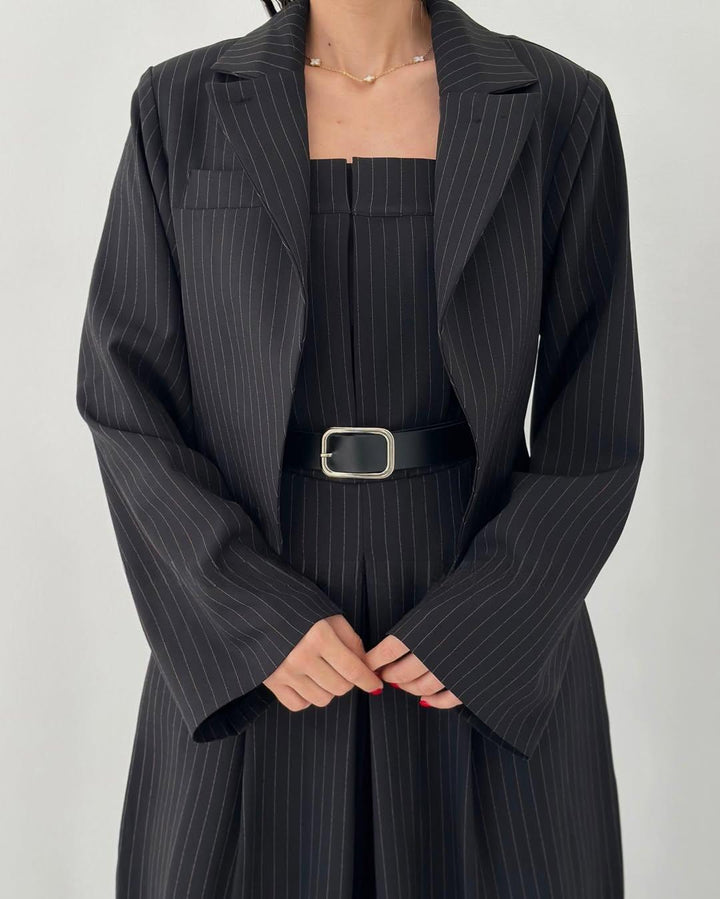 Lauralie - Strapless Jumpsuit Jacket Style Commuting Set