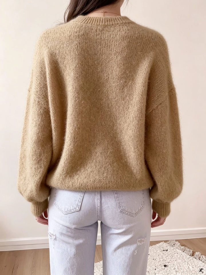 Idalyea - Knit Sweater With Round Neck And Balloon Sleeves