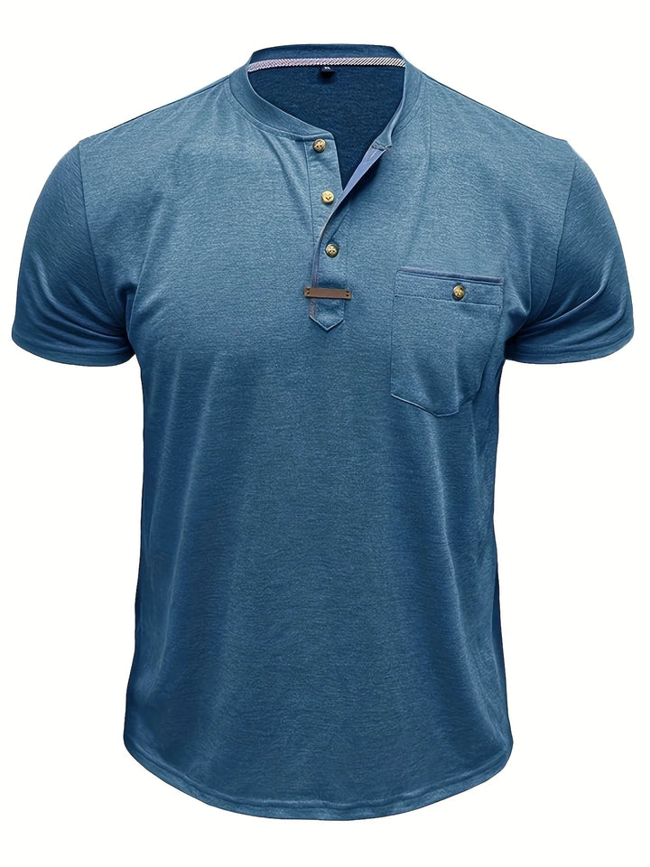 Saxon - Elegant Round Neck T Shirt With Pocket