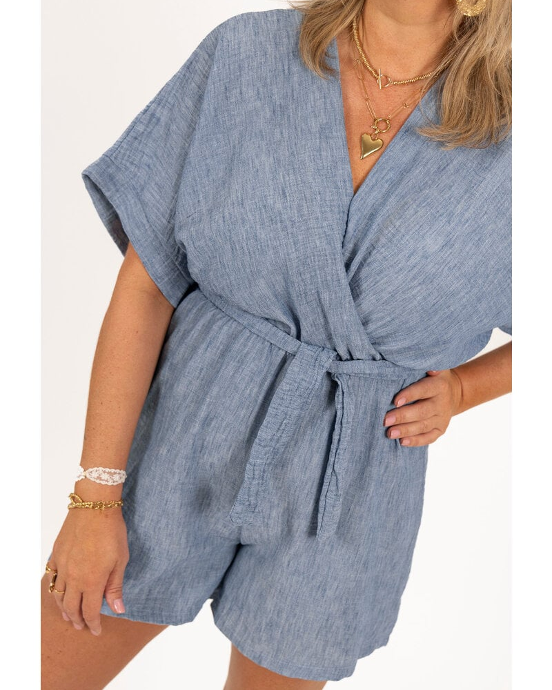 Lerusik - Linen Short Sleeve Playsuit