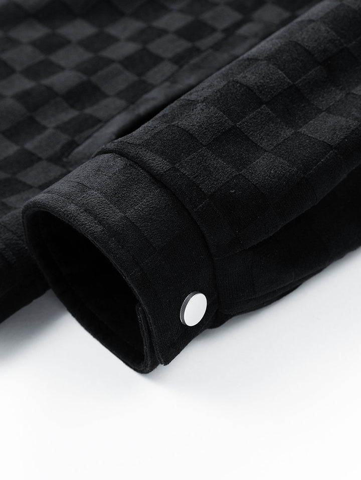 Leander - Checkerboard Print Faux Suede Pocket Jacket