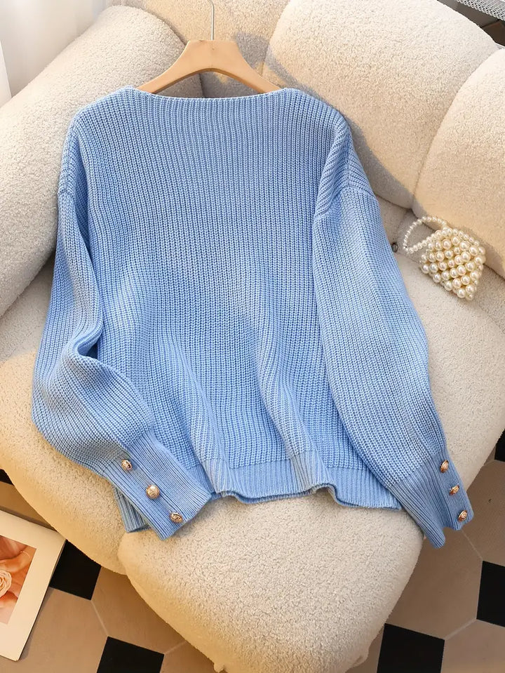 Carlotta - Elegant Long Sleeve Ribbed Sweater