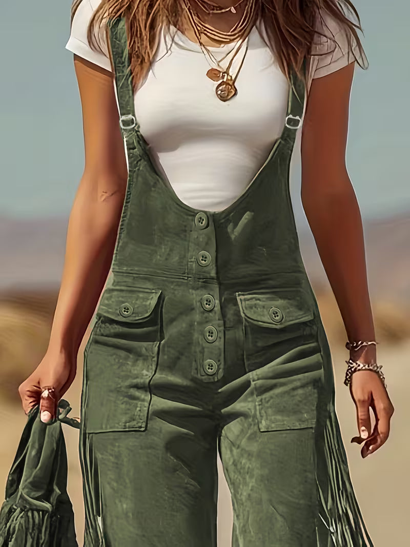 Ketiya - Wide Leg Cargo Pants With Fringe Trim