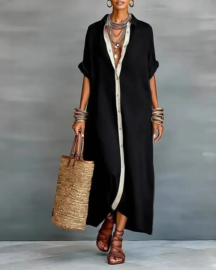 Nerena - Elegant Draped Notched Collar Shirt Dress