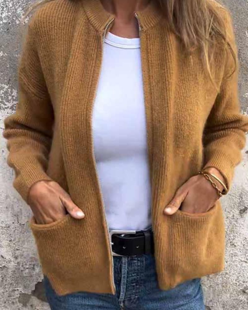 Marsha - Autumn Cardigan With Zipper