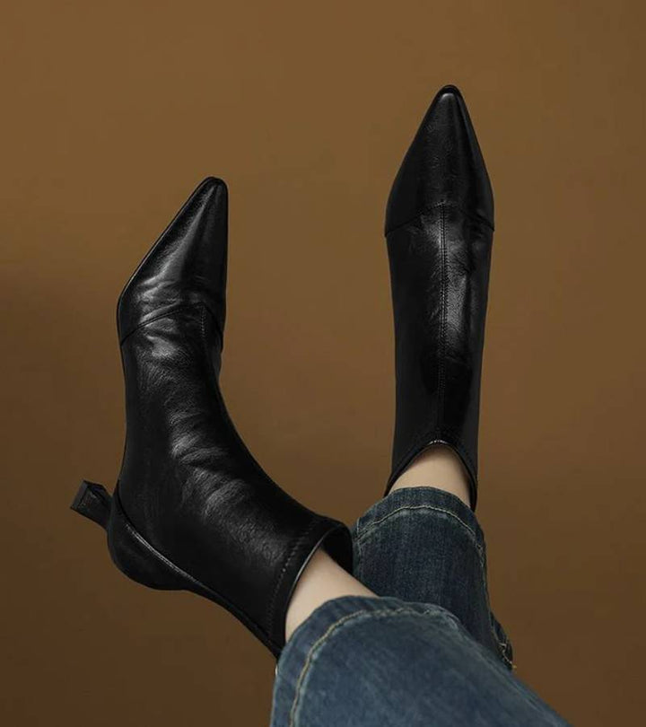 Sanduni - Leather Ankle Boot With Mid-Heel