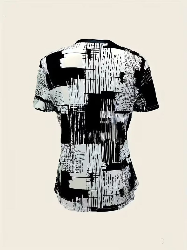 Rosettan - Elegant V-Neck Short Sleeve T-Shirt