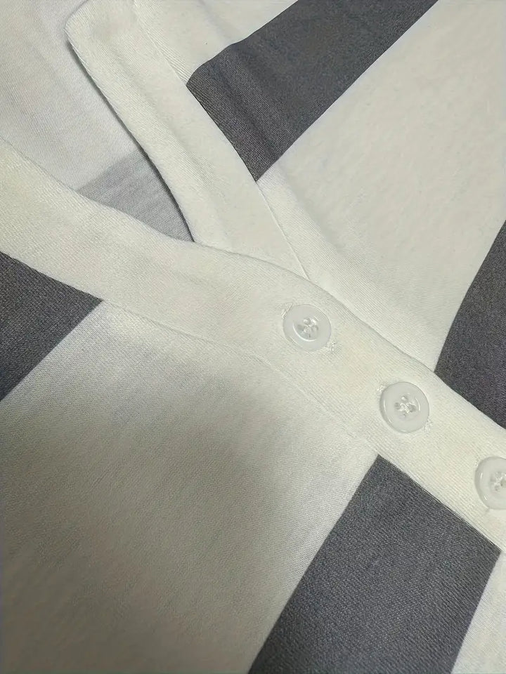 Dakota - Casual V Neck T Shirt With Striped Print