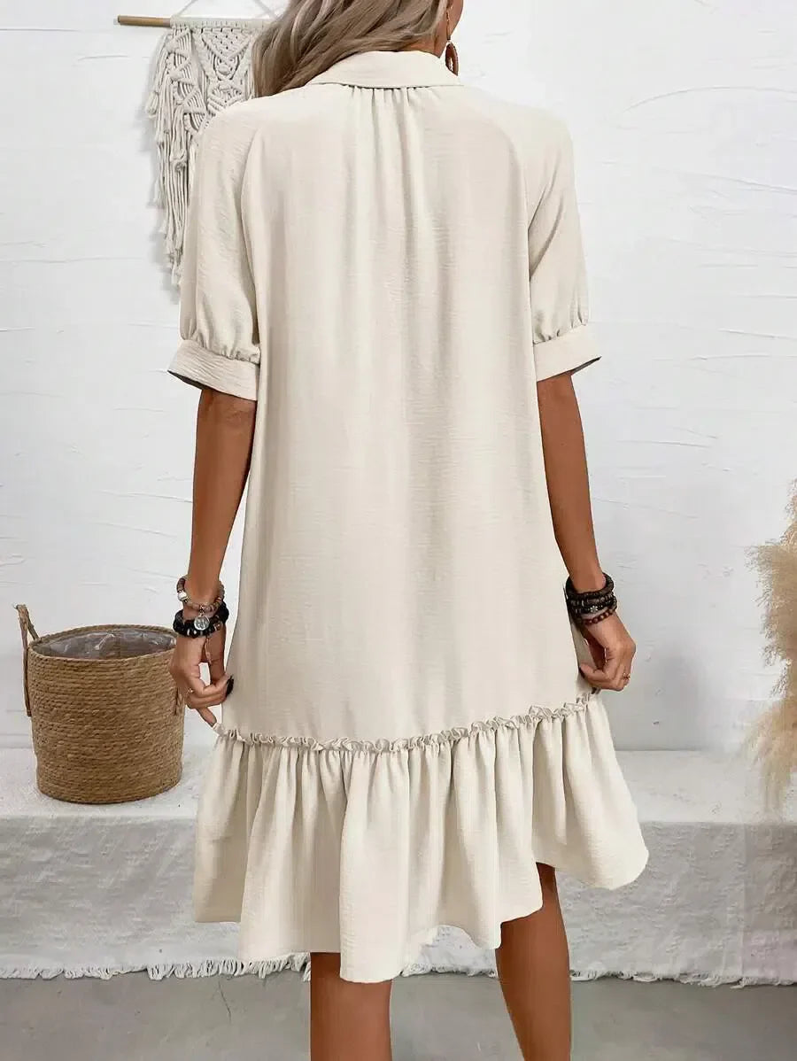 Beatriz - Elegant Ruffle Dress With Button