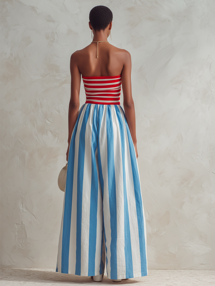 Billie - Strapless Striped Wide Leg Jumpsuit
