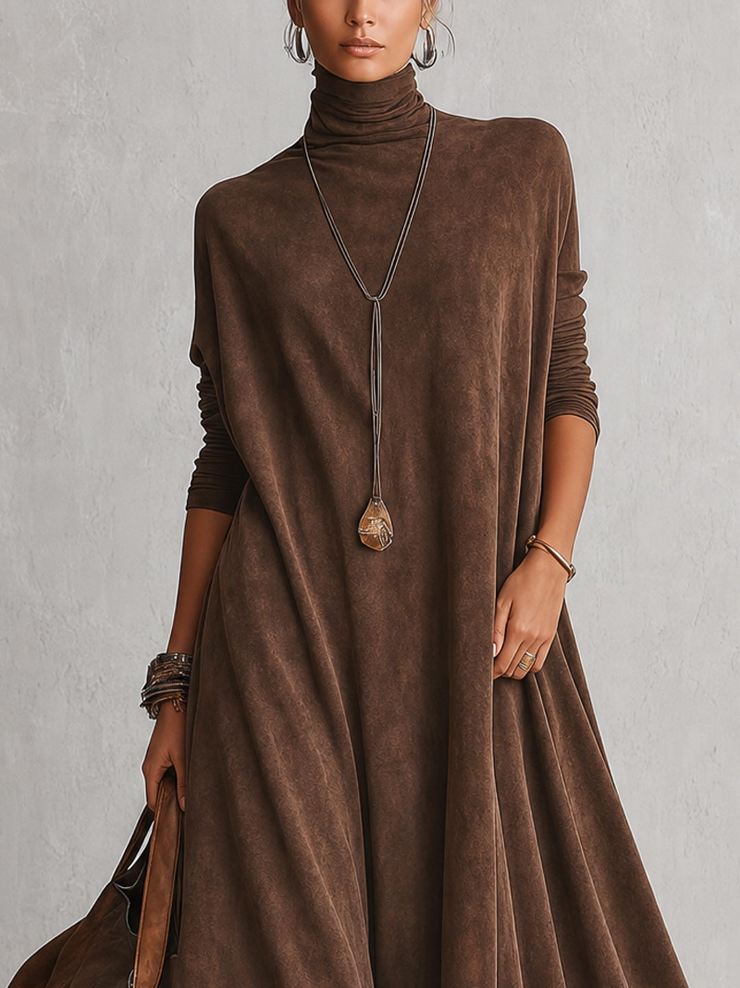 Opheuta - Long Sleeve Maxi Dress With Vintage Style