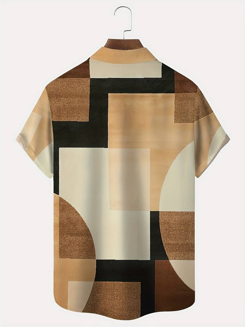 Boucher - Vintage Geometric Print Short Sleeve Shirt With Button