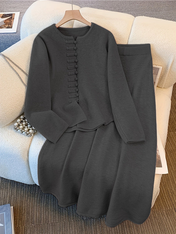 Zorine - Button Up Cardigan Two Piece Set