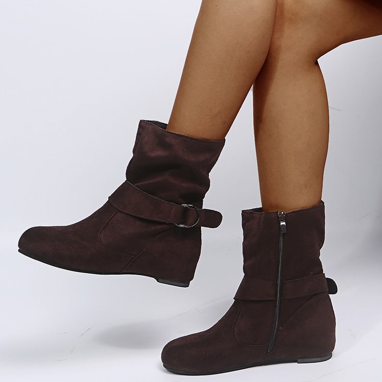 Elisira - Ankle Boots With Buckle Strap and Side Zipper
