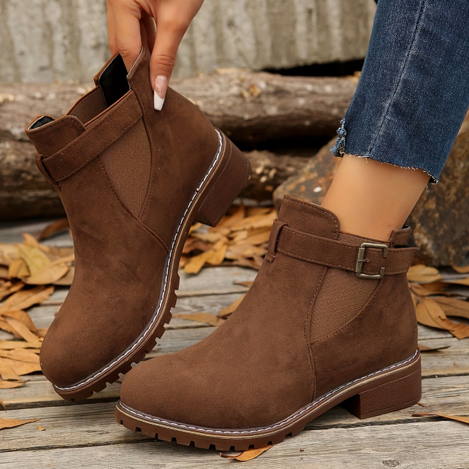 Rosaetta - Suede Ankle Boots with Buckle Strap