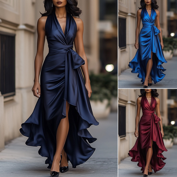 Imesha - Satin Dress With Draped Waist
